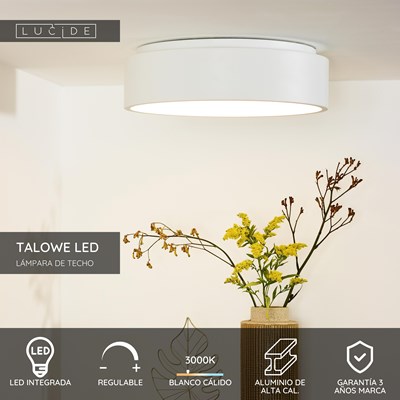 Lucide TALOWE LED - Lámpara de techo - Ø 45,5 cm - LED Regul. - 1x30W 3000K - Blanco